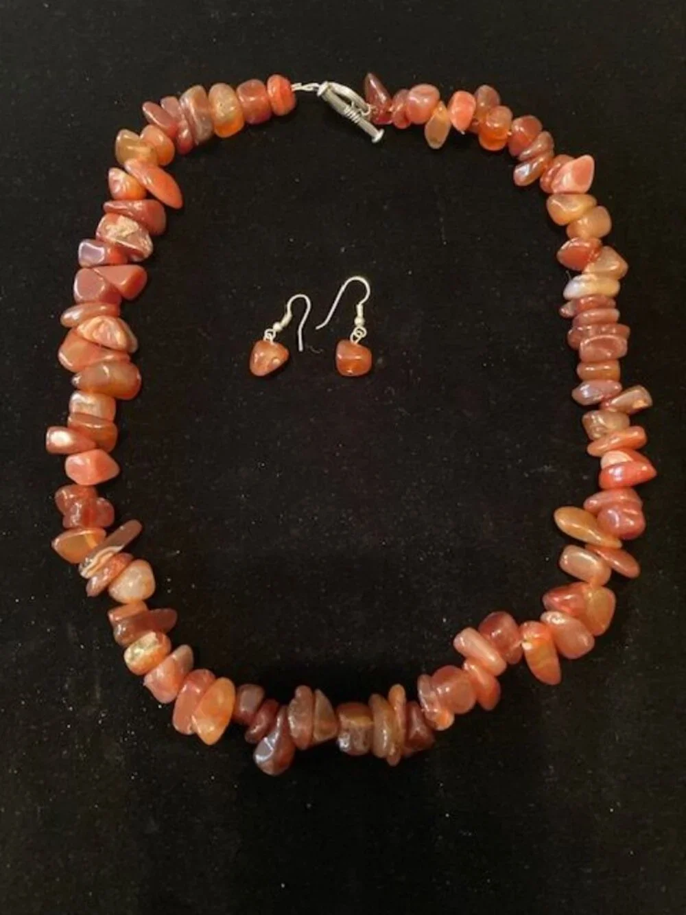 Brown and Amber Colored Stone Beaded Necklace and Earring Set - Picture 1 of 1